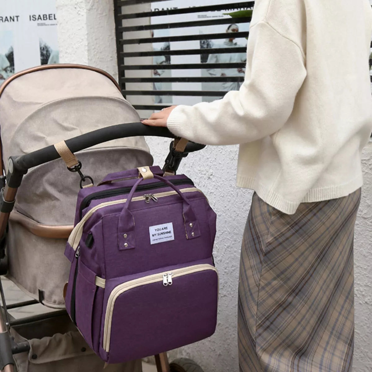 Nappy Bag Backpack with Foldable Cot